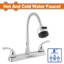 Grifo Llave de Fregador de 8" con modo agua fría y caliente. Cuerpo ABS + electrochapado. Tubo flexible.