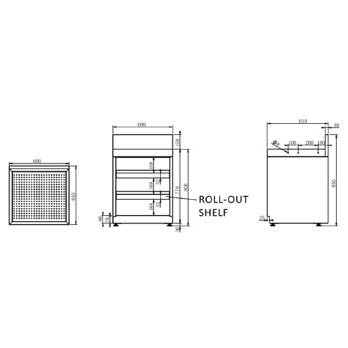Rack de vasos con escurridor y bandejas 60x60cm