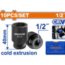 Dados Socket de Impacto de 1/2" DR. de 10 Piezas. Largo:40 mm. CrMo. Tratamiento Térmico.