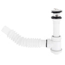 Trampa plástica flexible para lavamanos con desague con tapa cromada y con rebosadero