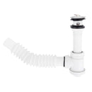 Trampa plástica flexible para lavamanos con desague con tapa cromada y con rebosadero