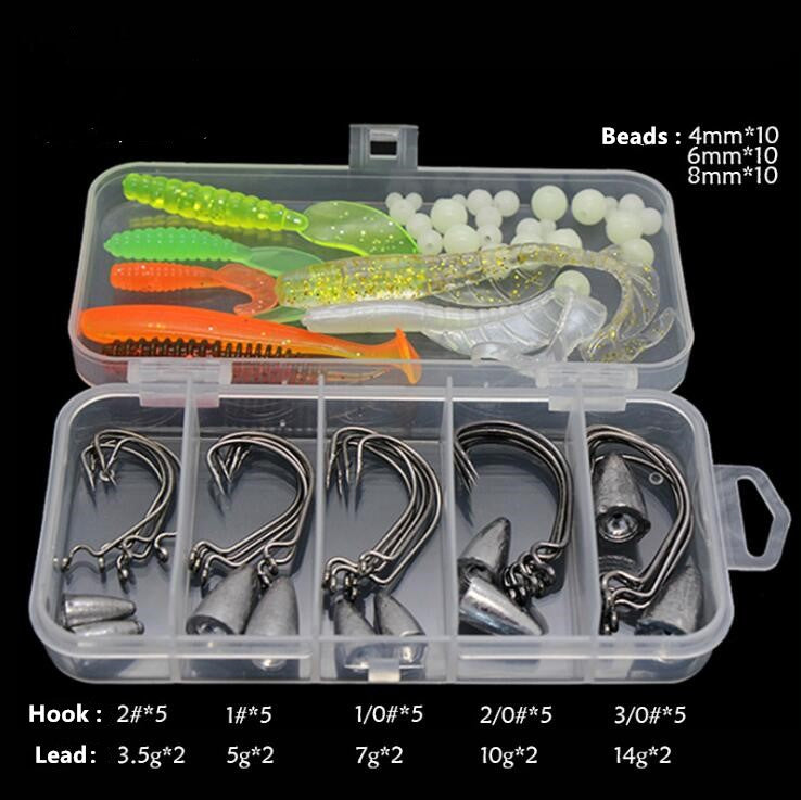 Kit de anzuelos y señuelos suaves 73 Pcs.