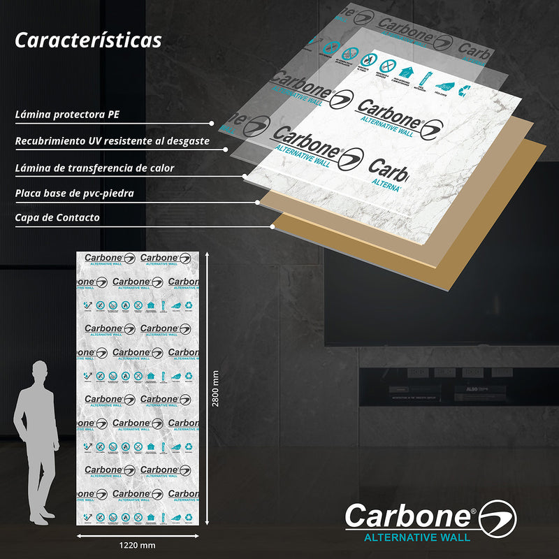 Panel Decorativo Mármol PVC  1.22 m x 2.80 m x 4 mm. Acabado: Grey concrete