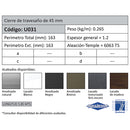 Cierre Pilastra. Espesor 1.2 mm. Largo 5.85 mts. Acabado Lacado Gris Oscuro Texturizado. (D3-P1-A1-0
