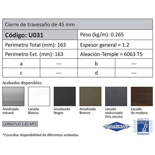 Cierre Pilastra. Espesor 1.2 mm. Largo 5.85 mts. Acabado Lacado Gris Oscuro Texturizado. (D3-P1-A1-0