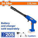 Hidrolavadora Inalámbrica 20V 2.5L Portátil. Presión 24.5 Bar. Batería y cargador por separado.