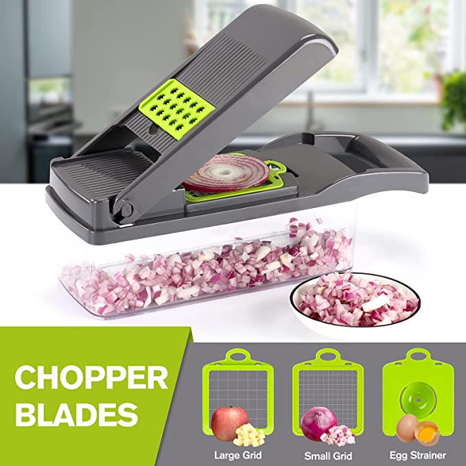 Cortador picador de vegetales y frutas con recipiente de almacenamiento rallador rebanador