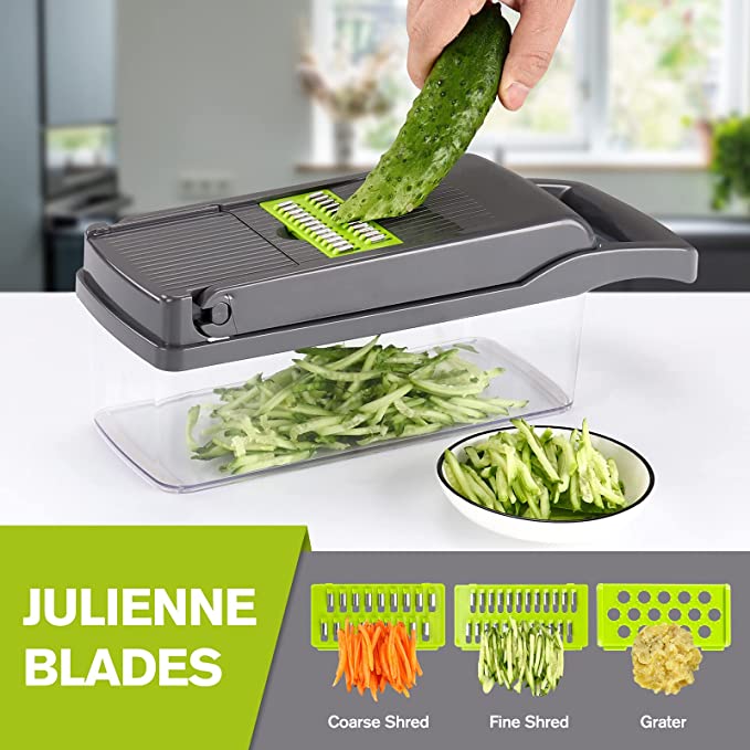 Cortador picador de vegetales y frutas con recipiente de almacenamiento rallador rebanador