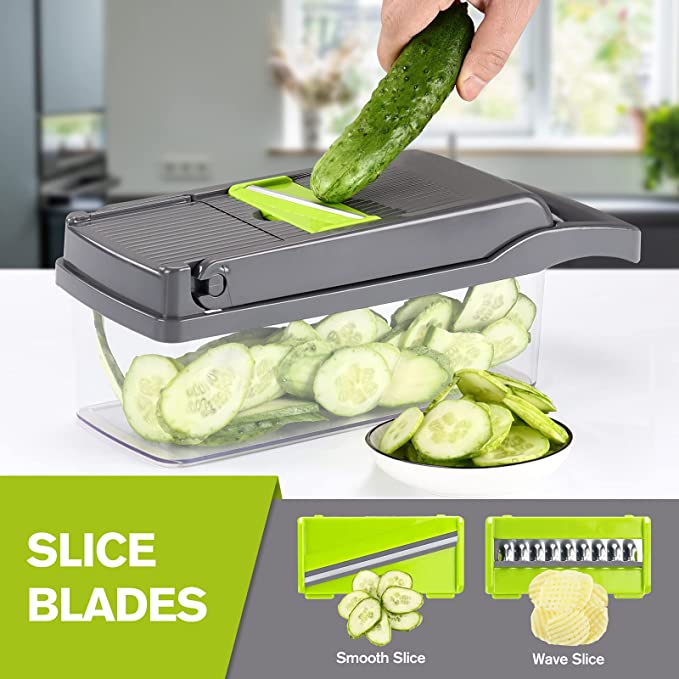 Cortador picador de vegetales y frutas con recipiente de almacenamiento rallador rebanador