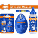 Tira línea 30mts de largo. Incluye una botella de tiza, un nivel de burbuja y polvo azul. Chalk line tiza hilo