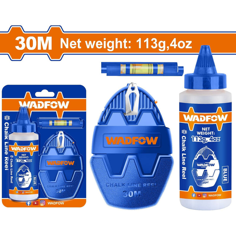 Tira línea 30mts de largo. Incluye una botella de tiza, un nivel de burbuja y polvo azul. Chalk line tiza hilo
