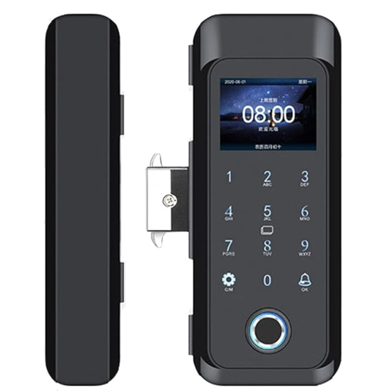 Cerradura electronica de huella dactilar, tarjeta y codigo sin saques al vidrio. 10-12 mm acabado p