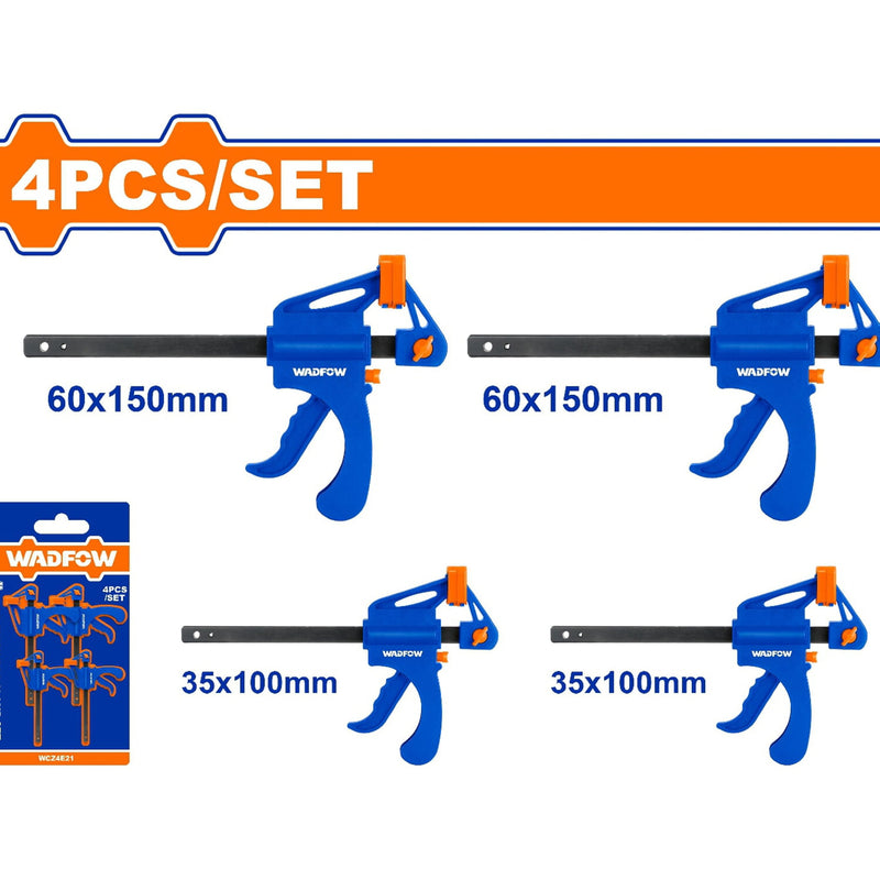 Prensas Sargento de Barra 4" y 6". Cuerpo de plástico duro. Barra acabado negro. Set 2 c/u