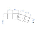 Codo regulable de 25-55° para corremano ranurado de 42.4mm AISI304. Plano a Bajada