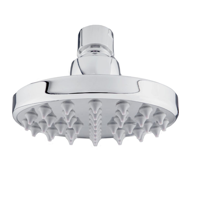 Regadera ducha de plato redonda de 4” sin brazo y chapetón. Cuerpo en acero inoxidable 304 .