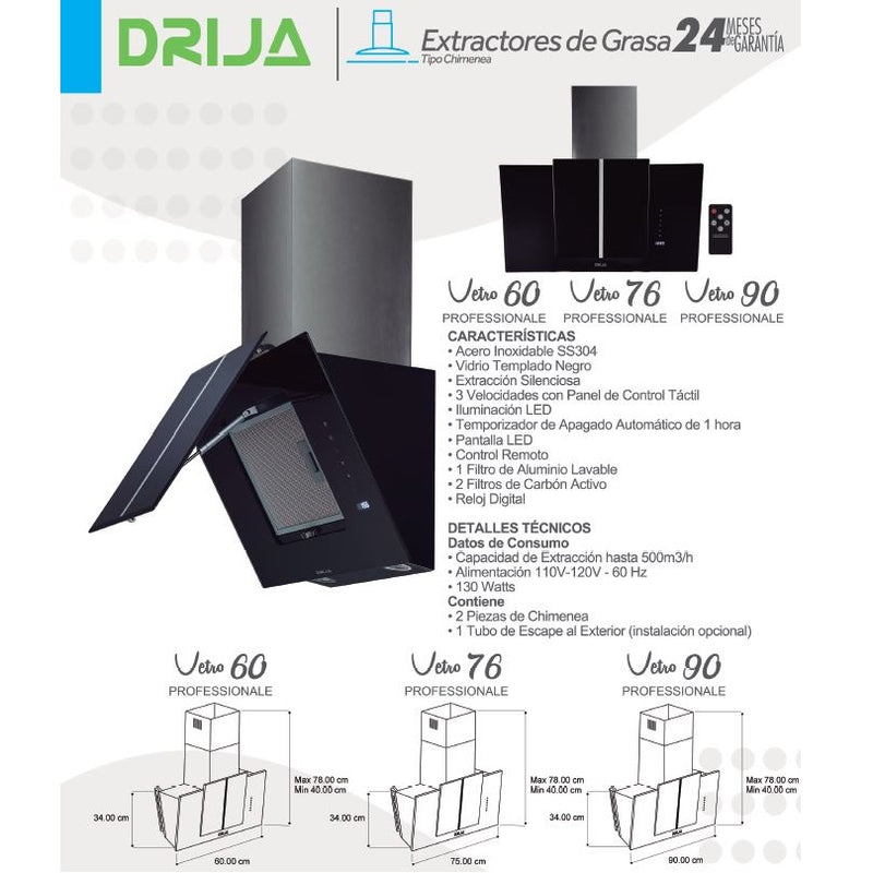 Extractor de grasa Vetro 60 Professionale. Color Negro.