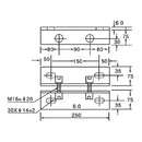 Grapa de soporte para contrafuertes de vidrio de 250 mm. satinada.