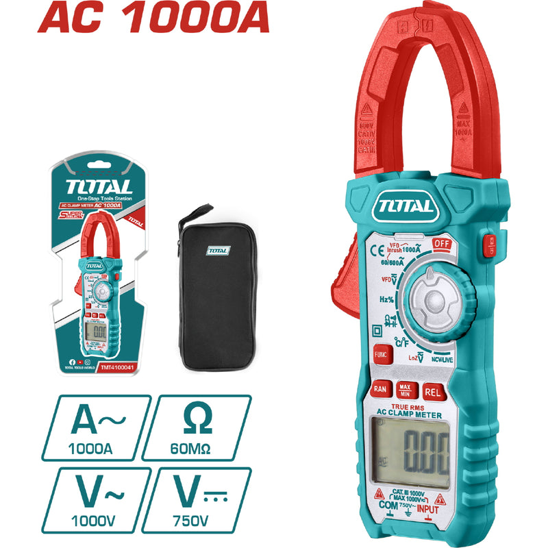 Medidor amperimetro AC Digital 1000Aamp, 6000 cuentas.