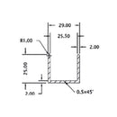 Uchanel alum. 25 mm glass. 3 mts largo. acabado Satinado.  (D1G003.11 -G003.12 -G003.13 -G003.14)