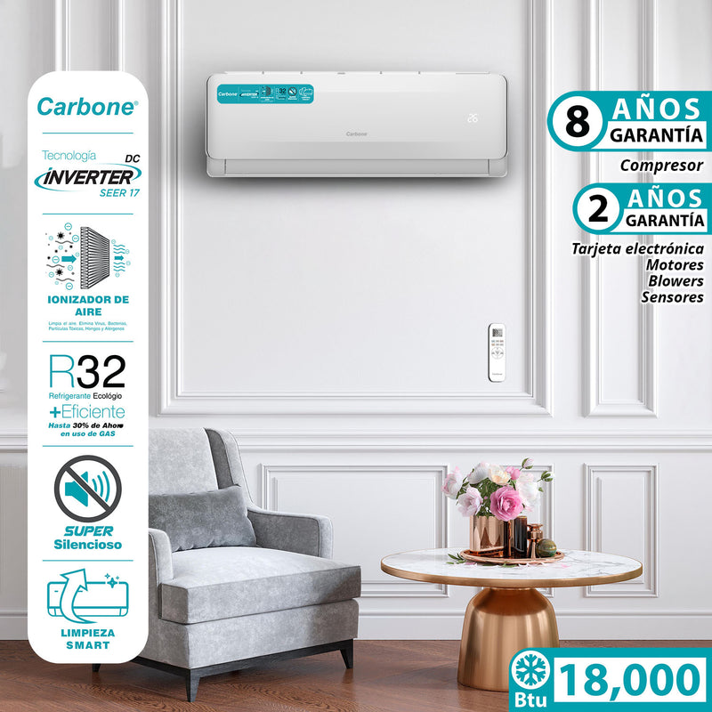 Aire acondicionado Split Inverter 18,000 Btu R32  Coil de Cobre SEER17