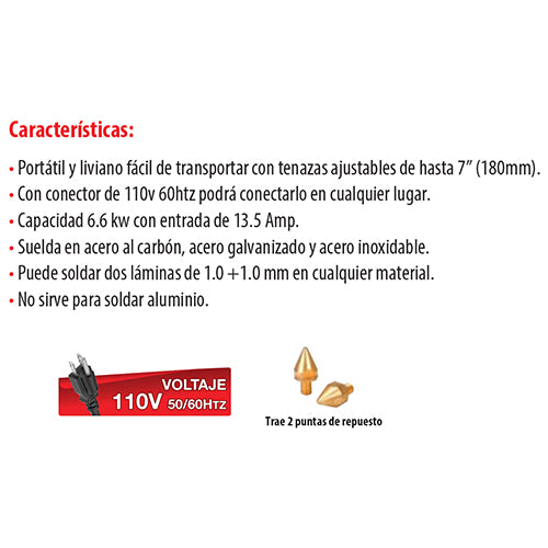 Soldadora de punto manual 110VOLT/60Hz. 7" de profundidad.