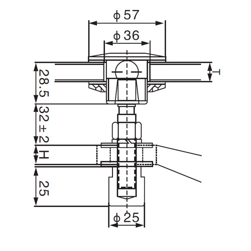 Perno de araña grande Diam. 57 mm. Perforacion en vidrio de 37 mm. BRILLANTE 304