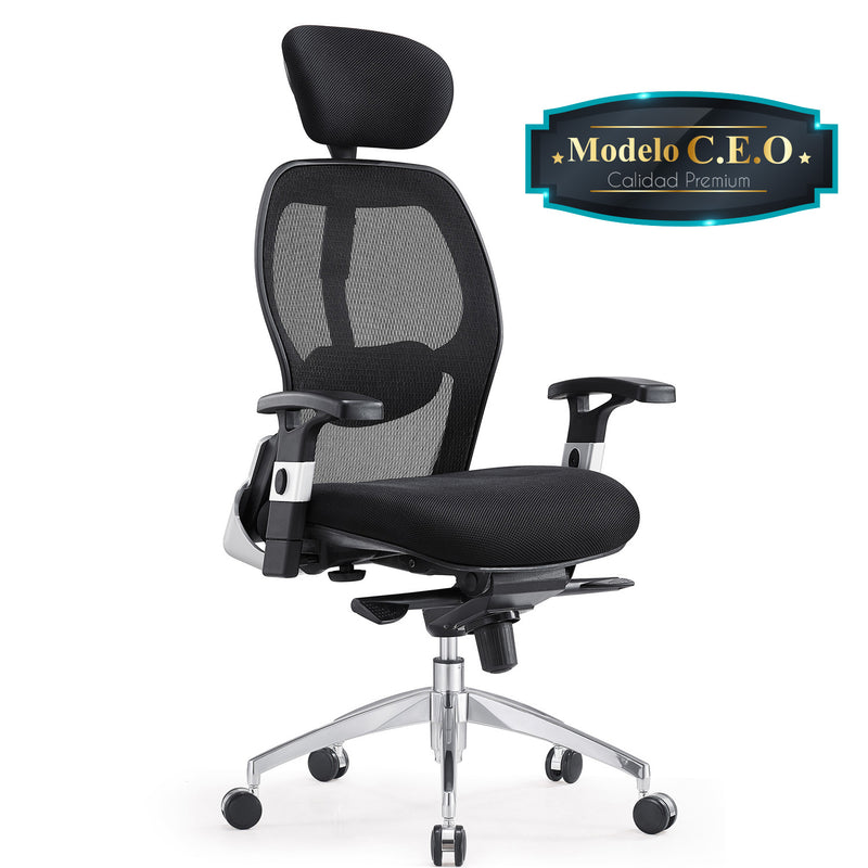 Silla ejecutiva de oficina Mesh Top Quality Alta con Posa cabezas acolchado. Modelo C.E.O