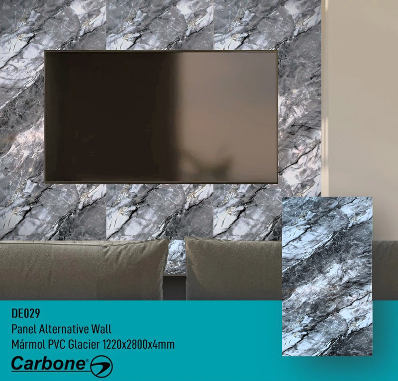 Panel Decorativo Mármol PVC  1.22 m x 2.80 m x 3 mm. Acabado: Glacier rock