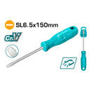 Destornillador plano 40 Cr, mango redondo. Ranura: 6 mm. Diámetro: 6 mm. Longitud: 150 mm