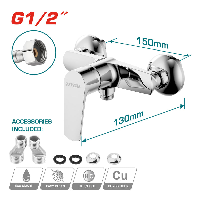 Llave de Ducha con mezclador de 1 mando.Tamaño: 177 x 130 mm. Regulador de flujo confiable.