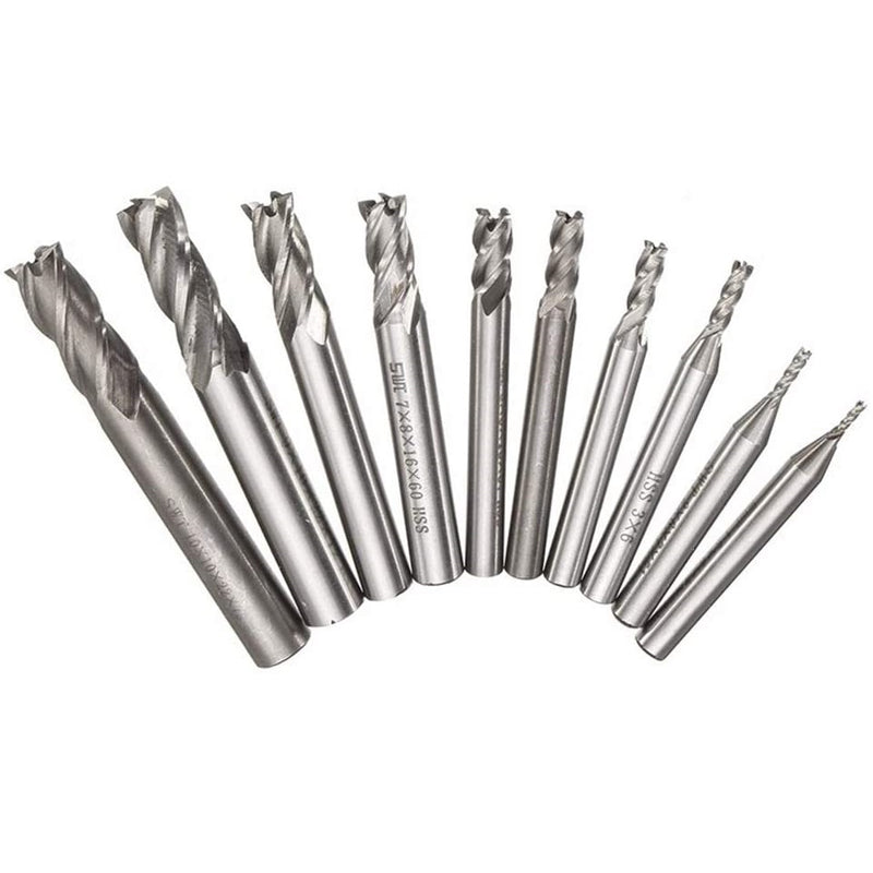 Fresas punta cuadrada rectificadoras de acero de alta velocidad HSS 4, de vástago recto. (Set de 10 pcs)