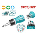 Destornillador Ratchet 8 pzs. (Mango ergonómico.25 mm. SL5,SL6,PH0,PH1,PH2,T10,T20)