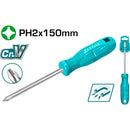Destornillador Phillips 40 Cr, PH2, mango redondo. Diámetro: 6 mm. Longitud: 150 mm.
