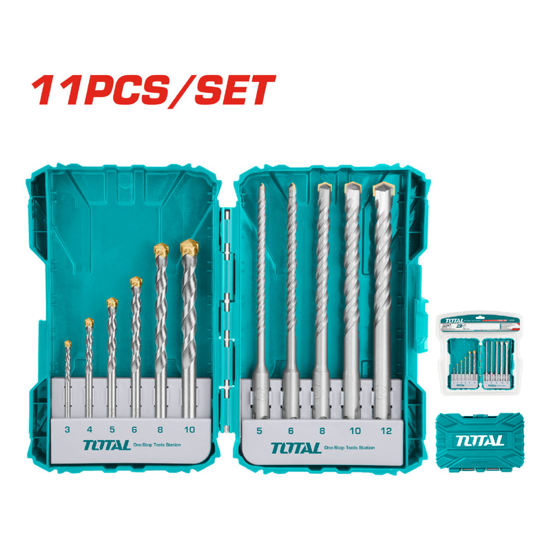 Juego de brocas para concreto y rotomartillo de 11 piezas.
