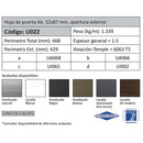 Hoja Puerta Abatible 52x87 mm Apertura Exterior. Espesor 1.5 mm. Largo 5.85 mts. Acabado Anodizado B