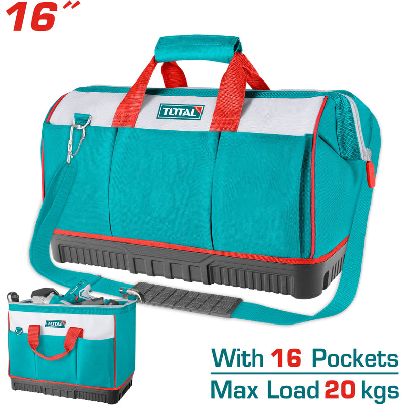 Caja de Herramientas Bolso Maletín TOTAL de 16" capacidad 20Kg. 16 Bolsillos.
