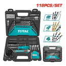 Juego de brocas y accesorios de 118 piezas.