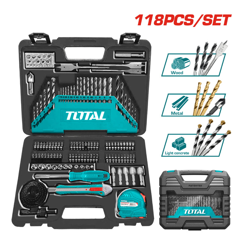 Juego de brocas y accesorios de 118 piezas.