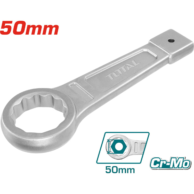 Llave inglesa de anillo de golpear, Tamaño: 50mm. 255mm largo CR-V. DIN7444