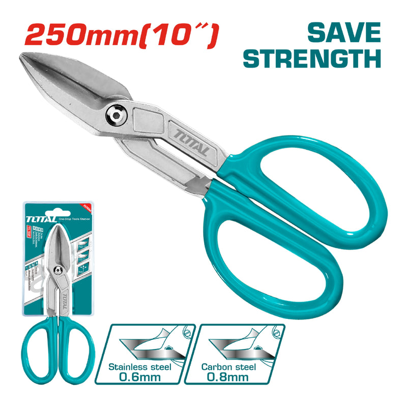 Tijera de Hojalateria de 10". Espesor máx. De corte: Acero al carbono ≤ 0.8 mm.