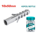 40/pza Taco plastico gris 10x50mm.