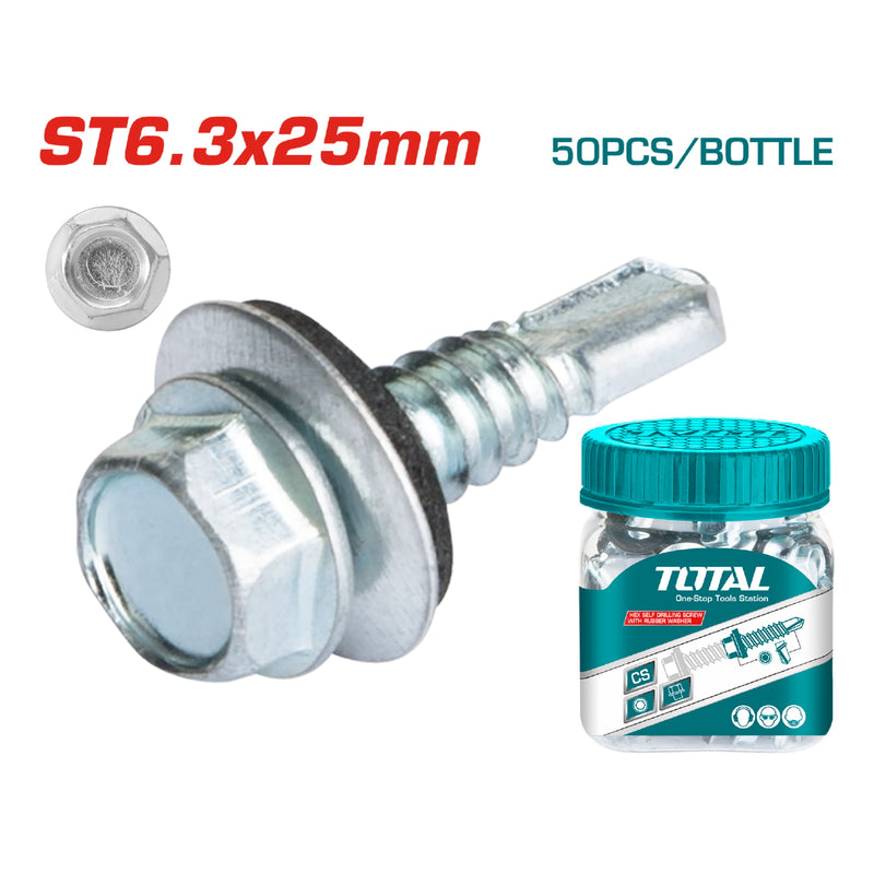 50/pzas Tornillo punta de broca ST 6.3x25mm . hexagonal con arandela goma . Galvanizado