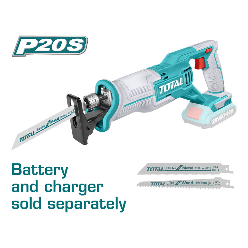 Sierra sable reciproca a bateria 20V. Velocidad 0-2800/min. Capacidad e corte 8 mm metal 115 mm mad