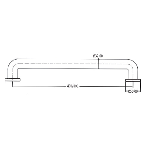 Barra seguridad p/baños Diam. 32 mm long 800 mm flanges p/atornillar tapas decor Acero inox satinado