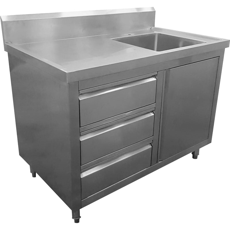 Mesa Acero Inoxidable Gabinete con Fregador 120x70x90 cm