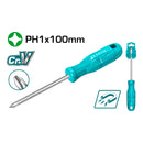 Destornillador Phillips 40 Cr-V, PH1, mango redondo. Diámetro: 5 mm. Longitud: 100 mm.