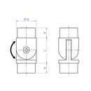 Codo regulable para tubos de 1 1/2". Sin soldadura. Acabado Satinado.