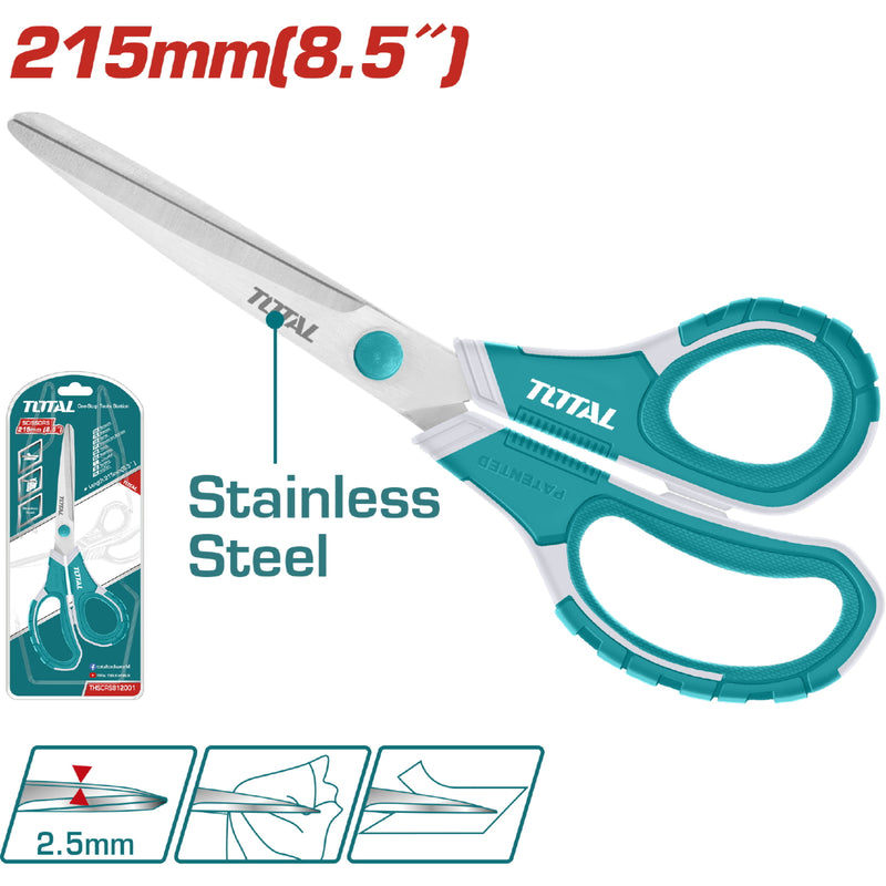 Tijera de 215 mm (8-1/2") de Acero Inoxidable. Ancho de la Hojilla: 2.5mm. Mango ergonomico
