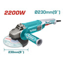 Esmeril angular de 9" Total 110V-120V~50/60Hz 2200W. 5/8"-11 UNC, 6600/min.