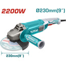 Esmeril angular de 9" Total 110V-120V~50/60Hz 2200W. 5/8"-11 UNC, 6600/min.